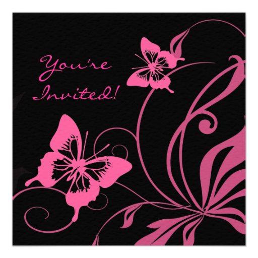 Pink and Black Butterfly Wedding Invitation