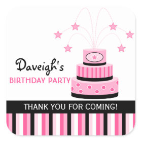 Pink and Black Cake Birthday Party Square Sticker