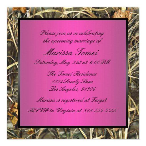 Pink and Black Camo Bridal Shower Invite