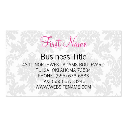 Pink and Black Card with Damask Business Cards (back side)