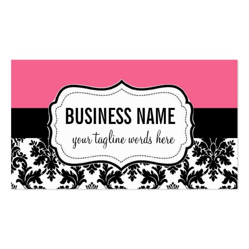 Pink and Black Card with Damask Business Cards (front side)