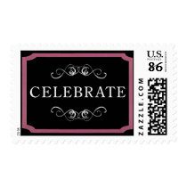 Pink and Black "Celebrate" Postage postage by aslentz Pink and Black "Celebrate" Postage postage