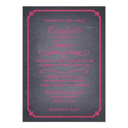 Pink and Black Chalkboard Wedding Invitations