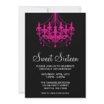Pink and Black Chandelier Sweet Sixteen Birthday Invites