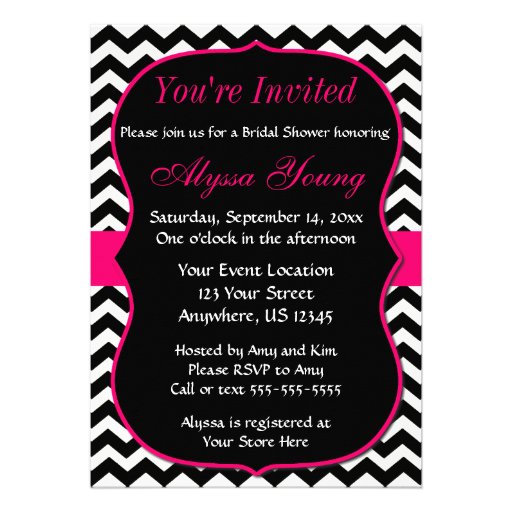 Pink and Black Chevron Bridal Shower Invitation