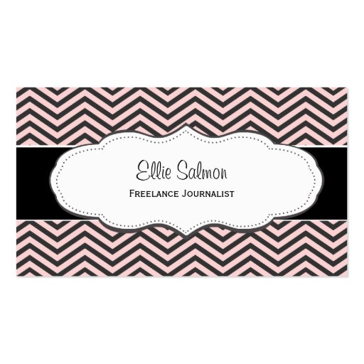 Pink and Black Chevron Classy Business Cards (front side)