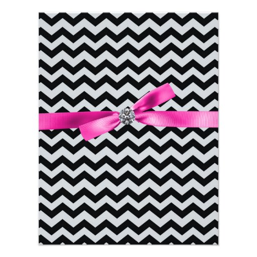 Pink and Black Chevron Sweet 16 Birthday Party Personalized Announcements