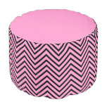 Pink and Black Chevron Zigzag Round Pouf