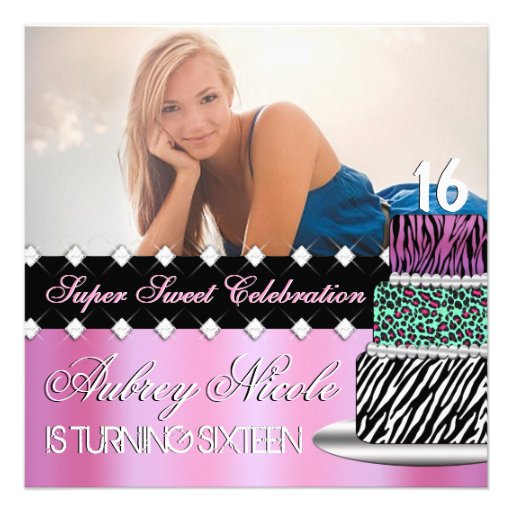 Pink and Black Chic Cake Photo Invitation