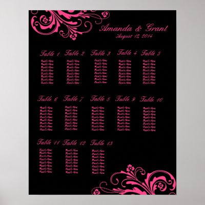 Pink and Black Chic Flourish Seating Chart Print by TheBrideShop