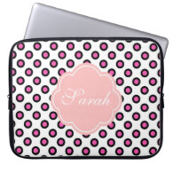 pink and black circle polka dots monogram computer sleeve