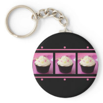 Pink and Black Cupcake Business Products Keychains