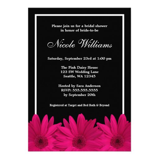 Pink and Black Daisy Bridal Shower Invite