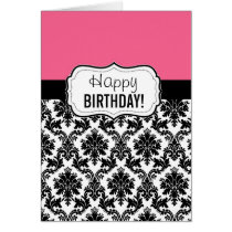 Pink and Black Damask, Birthday cards