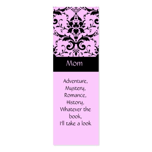 Pink and Black Damask Book Marks Business Card Templates (front side)