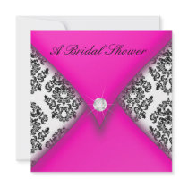 Pink and Black Damask Bridal Shower Custom Announcement