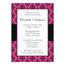 Pink and Black Damask Bridal Shower Custom Invitation