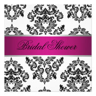 Pink and Black Damask Bridal Shower Custom Announcements