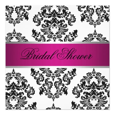 Pink and Black Damask Bridal Shower Custom Announcements
