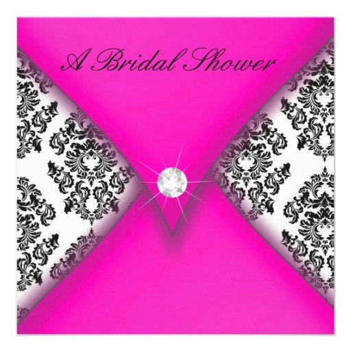 Pink and Black Damask Bridal Shower Custom Announcement