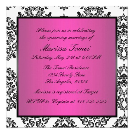 Pink and Black Damask Bridal Shower Custom Announcement