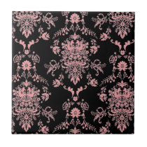 Pink and Black Damask Ceramic Tile tiles