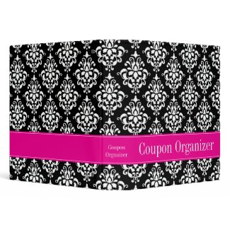 Pink and Black Damask Coupon Organizer zazzle_binder