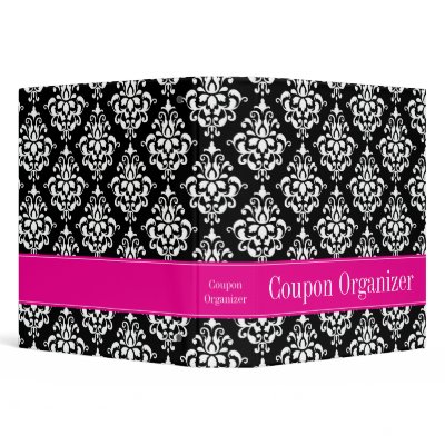 Pink and Black Damask Coupon Organizer 3 Ring Binder