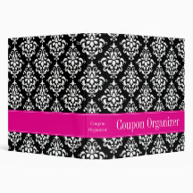 Pink and Black Damask Coupon Organizer 3 Ring Binder