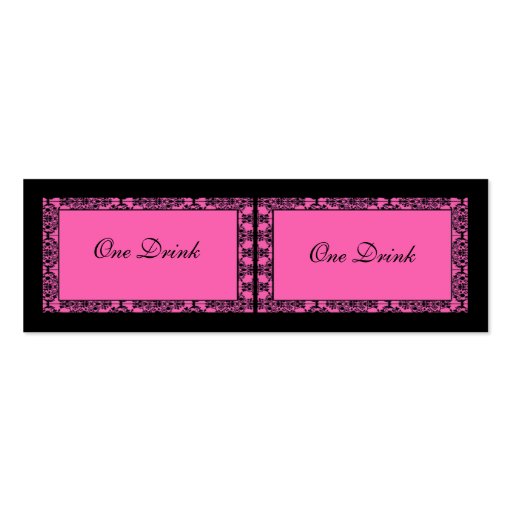 Pink and Black Damask Drink Tickets Business Card Template (front side)