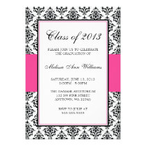 Pink and Black Damask Graduation Announcement invitations