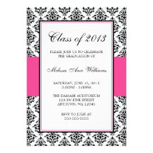 Pink and Black Damask Graduation Announcement