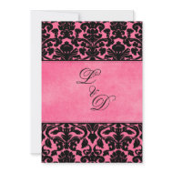 Pink and Black Damask Linen Wedding Invitation invitation