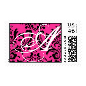 Pink and Black Damask Monogram stamp