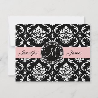 Pink and Black Damask Monogram Save the Date invitation