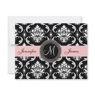 Pink and Black Damask Monogram Save the Date invitation