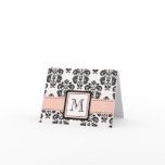 Pink and Black Damask Monogrammed Note Cards