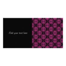Pink and Black Damask Pattern Photo Card