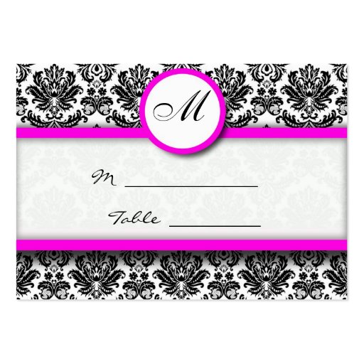 Pink and Black Damask Place Card Business Card (front side)