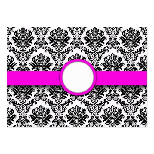 Pink and Black Damask Place Card Business Card (back side)
