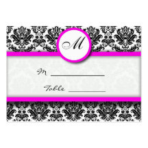 Pink and Black Damask Place Card Business Card