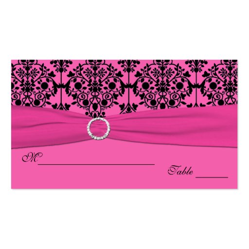 Pink and Black Damask Placecards Business Card Templates (back side)