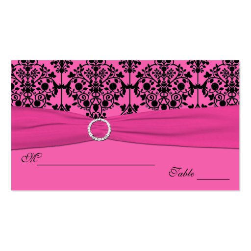 Pink and Black Damask Placecards Business Card Templates (front side)
