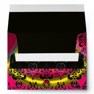 PINK AND BLACK DAMASK RED RUBY fuchsia envelope
