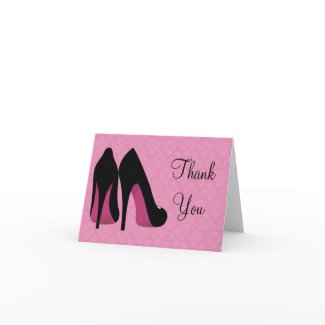 Pink and Black Damask Shoes Thank You Card