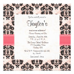 Pink and Black Damask Sweet Sixteen Invitations