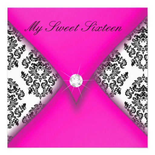 Pink and Black Damask Sweet Sixteen Invites