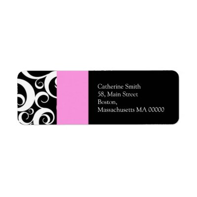 Pink and Black Damask Swirls Address Labels