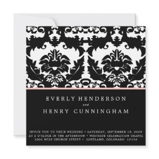 Pink and Black Damask Swirls Wedding Invitation invitation
