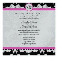 Pink and Black Damask Swirls Wedding Invitation